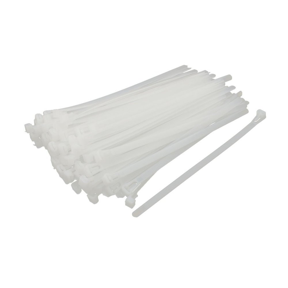 Aexit 100 Pcs Hinges 8mm x 200mm White Nylon Network Cable Cord Wire Tie Fastener Strap Adjustable Reusable Strap Hinges Hook Loop