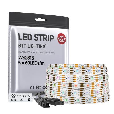 BTF-LIGHTING WS2815 (Upgraded WS2812B) LED Strip Light,UL Listed,16.4FT 300 LED/Pixels,Flexible Chasing RGB,Dual Signal Individually Addressable,5050SMD,3M Tape,DC12V IP30(No Adapter or Controller)