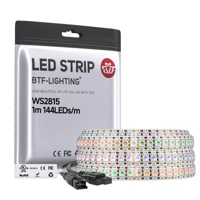 BTF-LIGHTING WS2815 (Upgraded WS2812B) LED Strip Light,UL Listed,3.2FT 144 LED/Pixels,Flexible Chasing RGB,Dual Signal Individually Addressable,5050SMD,3M Tape,DC12V IP65(No Adapter or Controller)