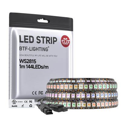 BTF-LIGHTING WS2815 (Upgraded WS2812B) LED Strip Light,UL Listed,3.2FT 144 LED/Pixels,Flexible Chasing RGB,Dual Signal Individually Addressable,5050SMD,3M Tape,DC12V IP65(No Adapter or Controller)