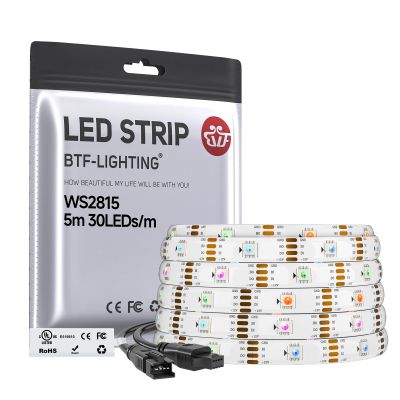 BTF-LIGHTING WS2815 (Upgraded WS2812B) LED Strip Light,UL Listed,16.4FT 150 LED/Pixels,Flexible Chasing RGB,Dual Signal Individually Addressable,5050SMD,3M Tape,DC12V IP65(No Adapter or Controller)