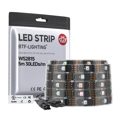 BTF-LIGHTING WS2815 (Upgraded WS2812B) LED Strip Light,UL Listed,16.4FT 150 LED/Pixels,Flexible Chasing RGB,Dual Signal Individually Addressable,5050SMD,DC12V IP67(No Adapter or Controller)