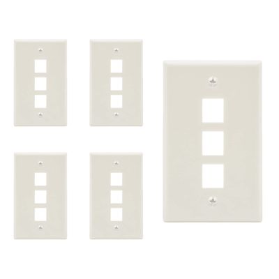 Beszin 3 Port Keystone Jack Wall Plate with Smooth Face (5-Pack, White)