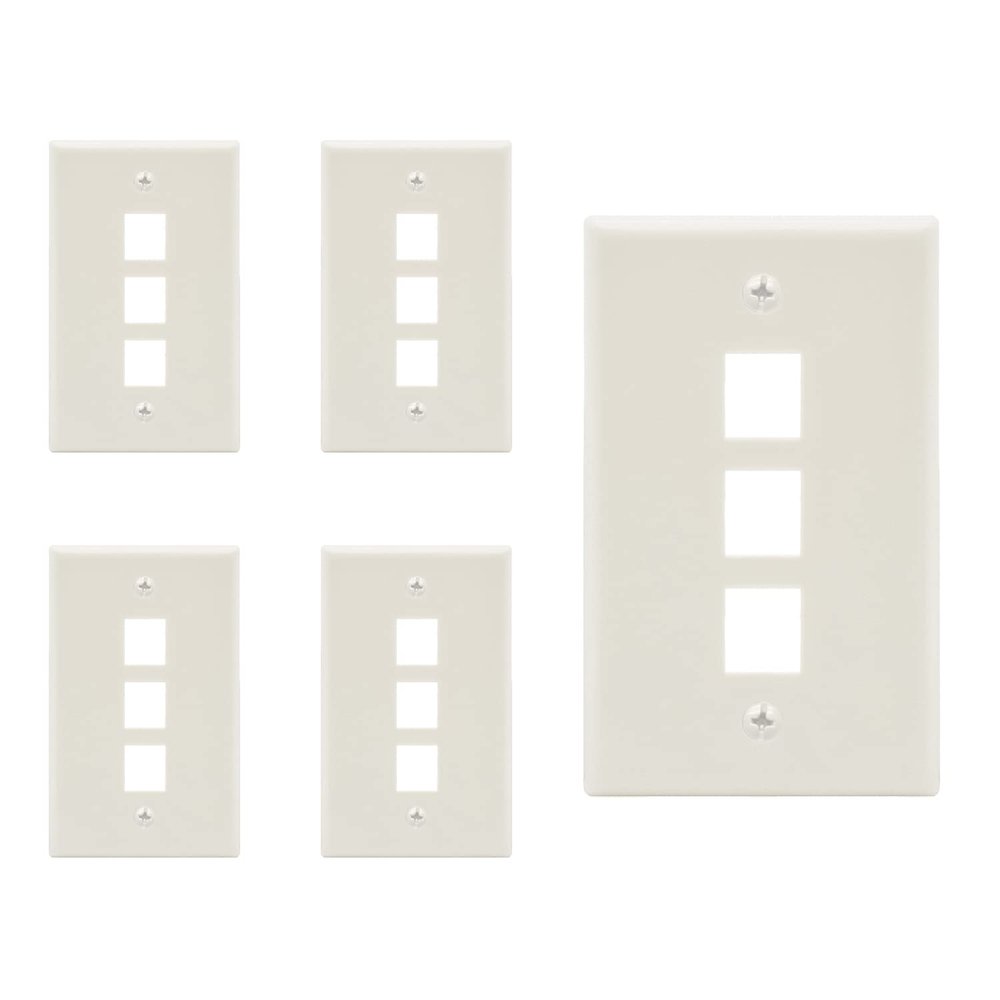 Beszin 3 Port Keystone Jack Wall Plate with Smooth Face (5-Pack, White)