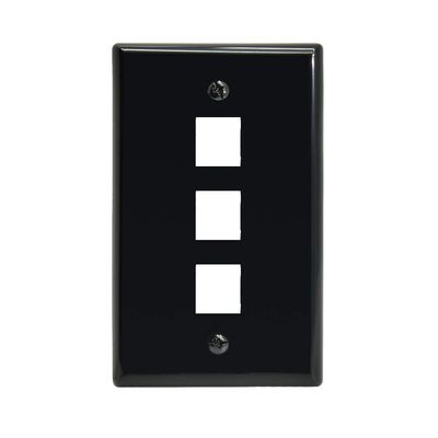 Beszin 3 Port Keystone Jack Wall Plate with Smooth Face (10-Pack, Black)