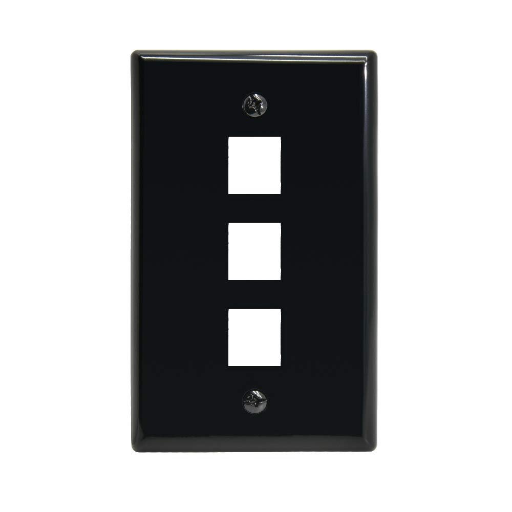 Beszin 3 Port Keystone Jack Wall Plate with Smooth Face (10-Pack, Black)