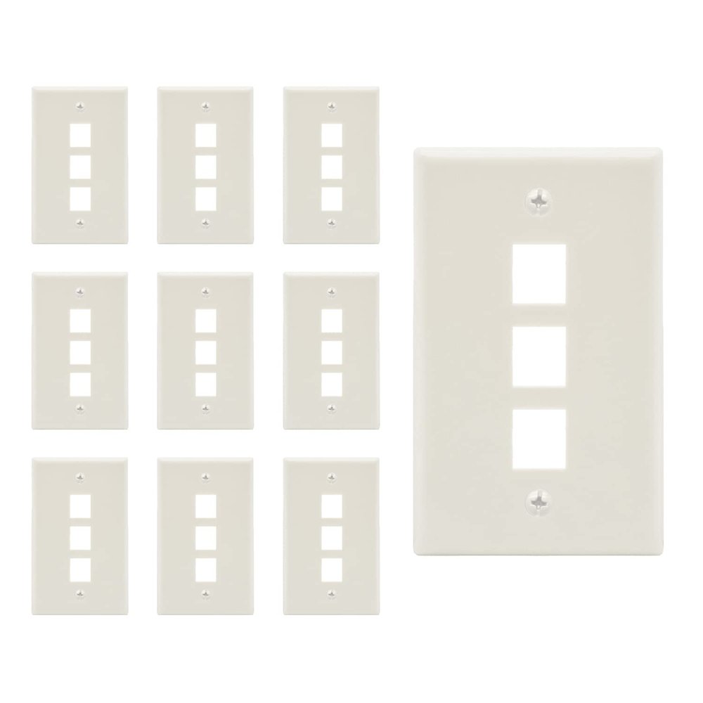 Beszin 3 Port Keystone Jack Wall Plate with Smooth Face (10-Pack, White)