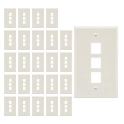 Beszin 3 Port Keystone Jack Wall Plate with Smooth Face (25-Pack, White)
