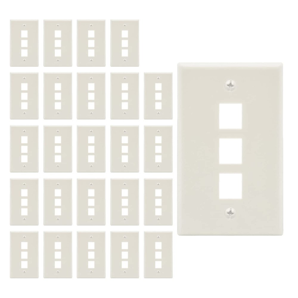 Beszin 3 Port Keystone Jack Wall Plate with Smooth Face (25-Pack, White)
