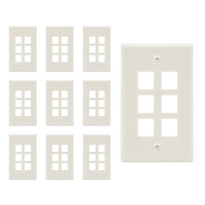Beszin 6 Port Keystone Jack Wall Plate with Smooth Face (10-Pack, White)
