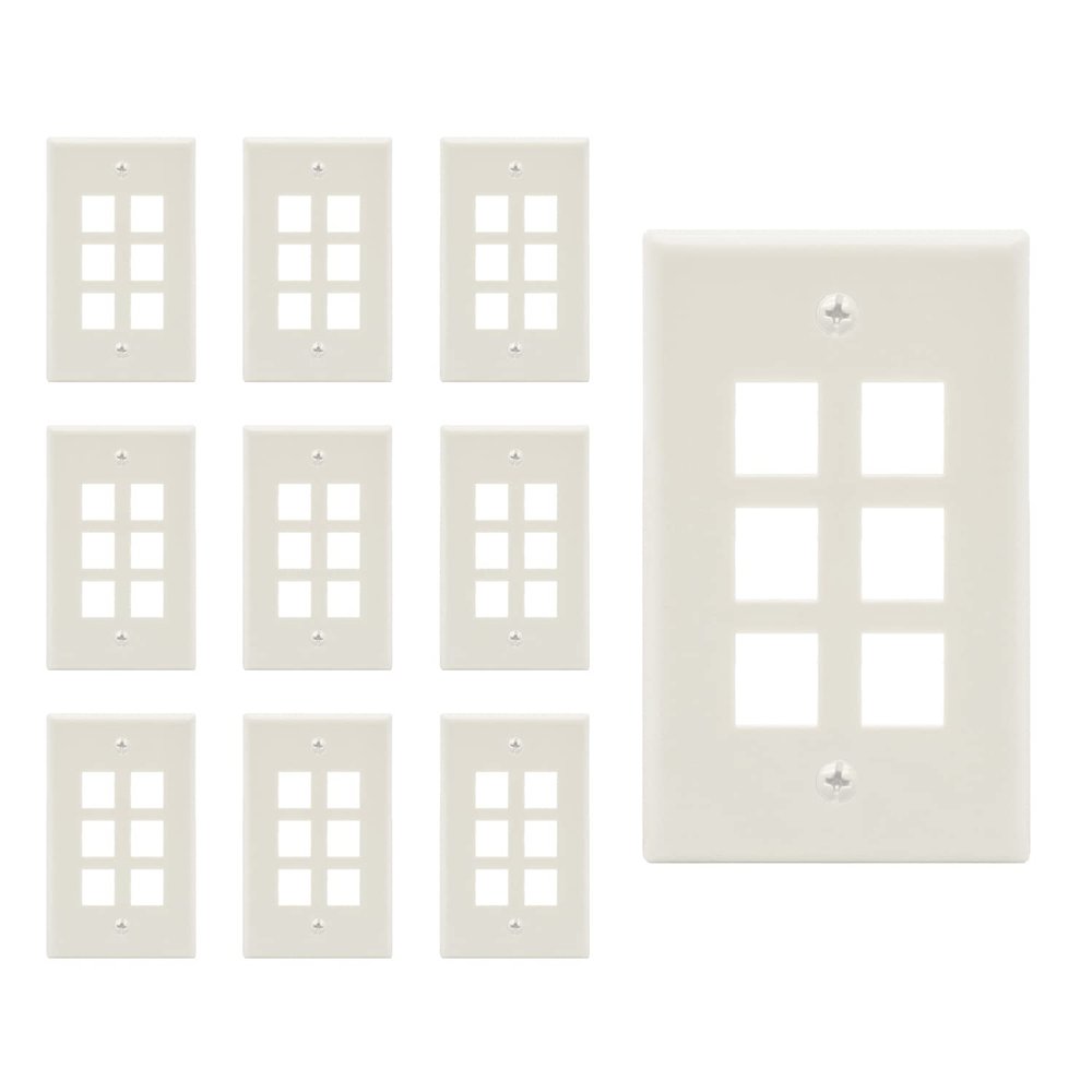 Beszin 6 Port Keystone Jack Wall Plate with Smooth Face (10-Pack, White)