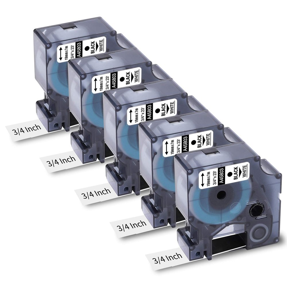 5-Pack Replace for Dymo D1 Label Tape 19mm 45803 45803s S0720830 Label Maker Refills, Black on White, 3/4 Inch x 23 Ft(7m), Compatible with Dymo LabelManager 360D 420P 450D 500TS 450 Duo