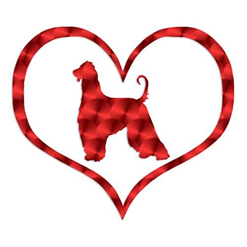 Afghan Hound Dog Heart Love - Vinyl Decal Sticker - 4.3" x 3.75" - Red Engine Turn