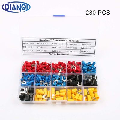 Davitu 280Pcs/Set Davitu SV Furcate Fork Spade Wire Crimp pressed terminals Cable Wire Connector SV Black Red Blue Yellow 22-10 AWG