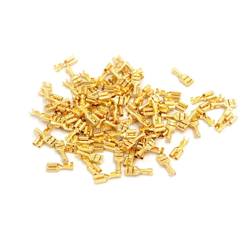 Davitu 100pcs 4.8mm/6.3mm Electric Wire Connectors Set Female Crimp Terminal Gold Brass Car Speaker Connector - (Color: 4.8mm)