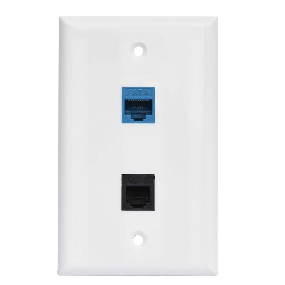 BUPLDET RJ11 RJ45 Wall Plate - Phone CAT6 Ethernet Wall Plate Female to Female - 1 6P4C CAT3 RJ11/RJ12 Jack + 1 Cat6 Ethernet Port - White