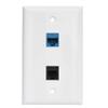 BUPLDET RJ11 RJ45 Wall Plate - Phone CAT6 Ethernet Wall Plate Female to Female - 1 6P4C CAT3 RJ11/RJ12 Jack + 1 Cat6 Ethernet Port - White view 1