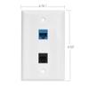 BUPLDET RJ11 RJ45 Wall Plate - Phone CAT6 Ethernet Wall Plate Female to Female - 1 6P4C CAT3 RJ11/RJ12 Jack + 1 Cat6 Ethernet Port - White view 4