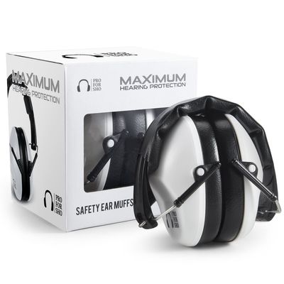 Pro For Sho 34dB NRR Hearing Protection Ear Muffs  Highest NRR Compact Design Ear Protection for Loud Events & Sensory Use (White)