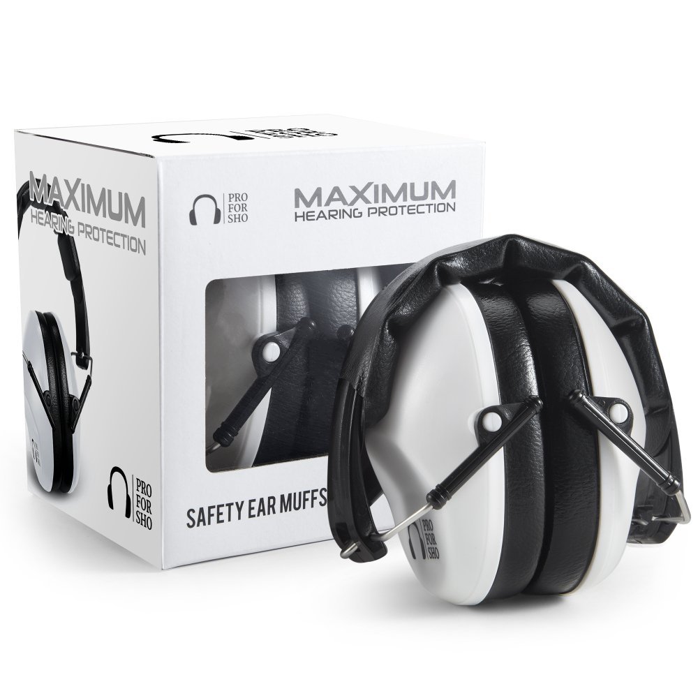 Pro For Sho 34dB NRR Hearing Protection Ear Muffs  Highest NRR Compact Design Ear Protection for Loud Events & Sensory Use (White)