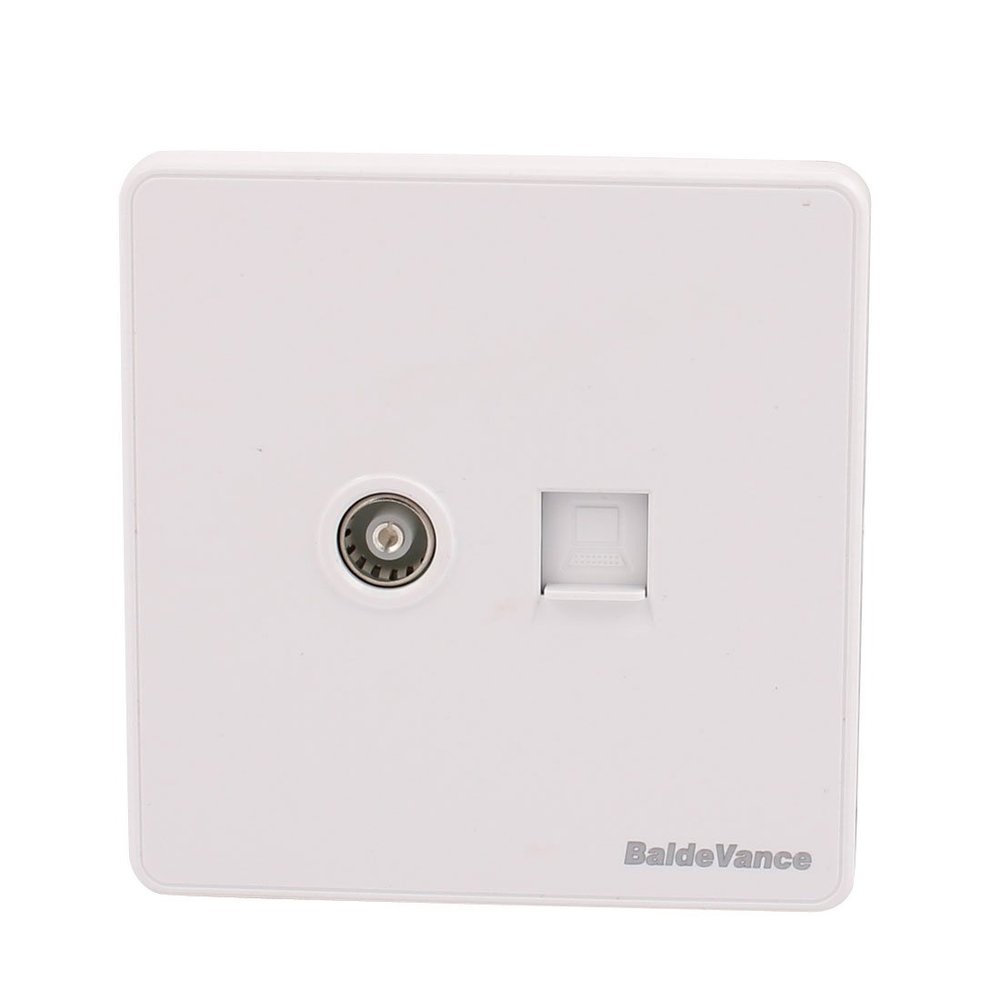 Aexit 86mmx86mm TV Distribution electrical Socket to RJ45 Internet Connector Wall Outlet Plate White