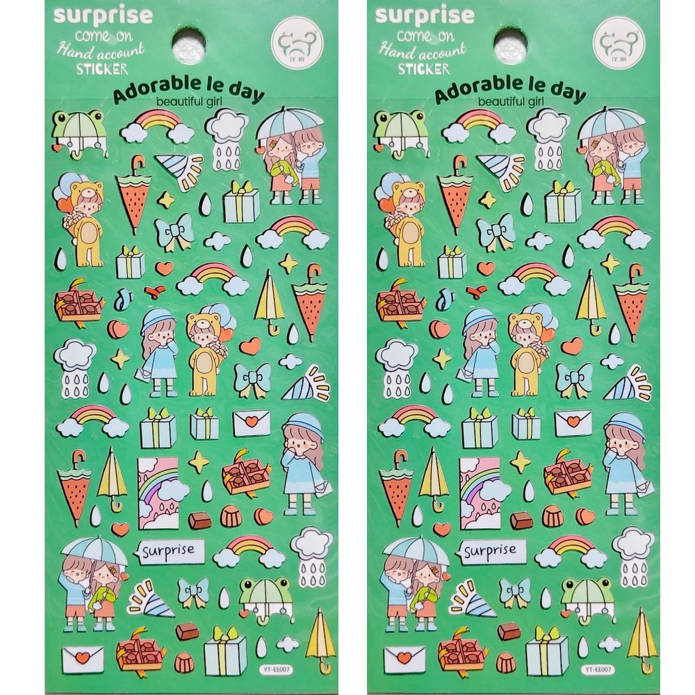 NipitShop 2 Sheets Cute Rainbow & Umbrella Cartoon Scrapbook Sticker Sheet for Journals, Planners & DIY Crafts.
