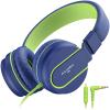 AILIHEN Kids Headphones, I35 On-Ear Headphones for School, Safe Volume 93dB, HD Mic Stereo Headphone for Kid Girls Boys, Foldable 3.5mm Wired for Chromebook, Laptop, Computer, Tablet (Blue Green) view 1