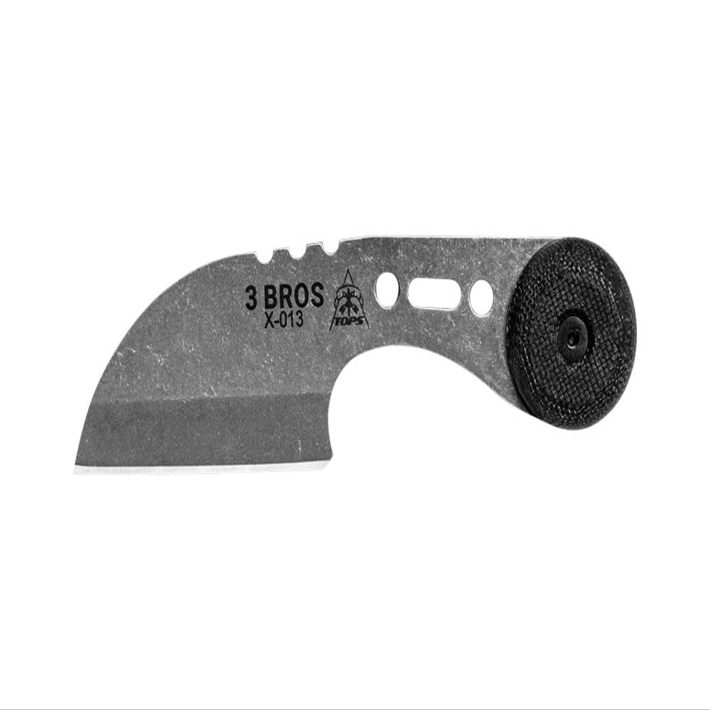 TOPS Knives 3 Bros Neck Knife Sheep Full Tang Fixed Blade- Tumble Finish- Black Kydex Sheath w/Neck Chain (Black Canvas Micarta Handle)
