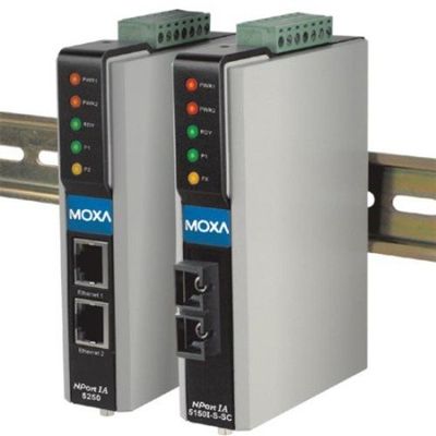 MOXA NPort IA-5150-S-SC-T 1-Port NPort IA Serial Device Server, 10/100M FX Fiber Ethernet, 230.4 Kbps, RS-232/422/485, Single Mode, SC Connector, Wide Temperature -40-75
