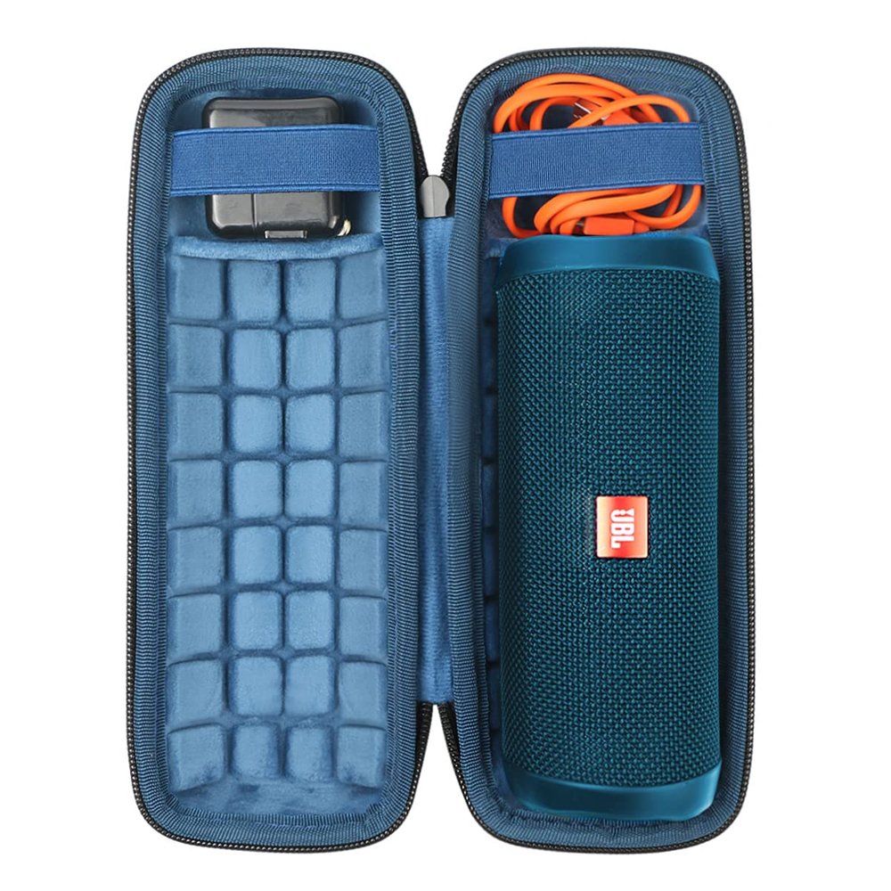 co2CREA Hard Travel Case Replacement for JBL Flip 7 6 5 Waterproof Portable Speaker (Black Case + Inside Ocean Blue)