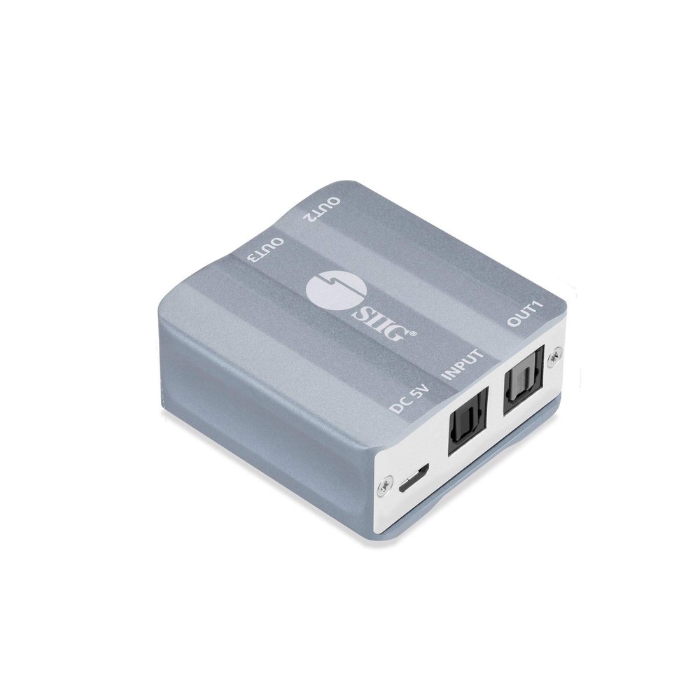 SIIG 1x3 Digital Toslink SPDIF Splitter, 1 Input and 3 Output Optical Signal Amplifier, Supports LPCM, AC3, DTS and Sample Rate up to 192KHz with 24-bit Audio, TAA Compliant (CE-AU0211-S1)