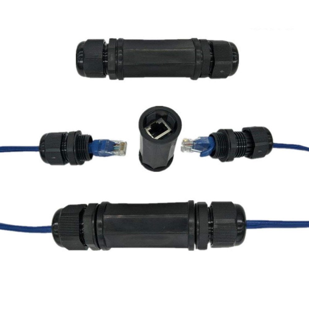 VizGiz 2 Pack Waterproof RJ45 Coupler IP68 Shielded Ethernet Connector Female to Female CAT6 CAT5E CAT5 Cable Extender Adapter for Outside Security Camera LAN Network CCTV Bullet Cam Surveillance