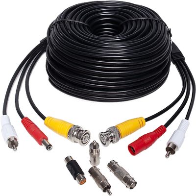 100ft 3-in-1 BNC Security Camera Cable Pure Copper Audio Video Power Wire for CCTV, DVR, Surveillance Systems Premium All-in-One Cable with BNC & RCA Connectors Superior Signal & Noise Reduction
