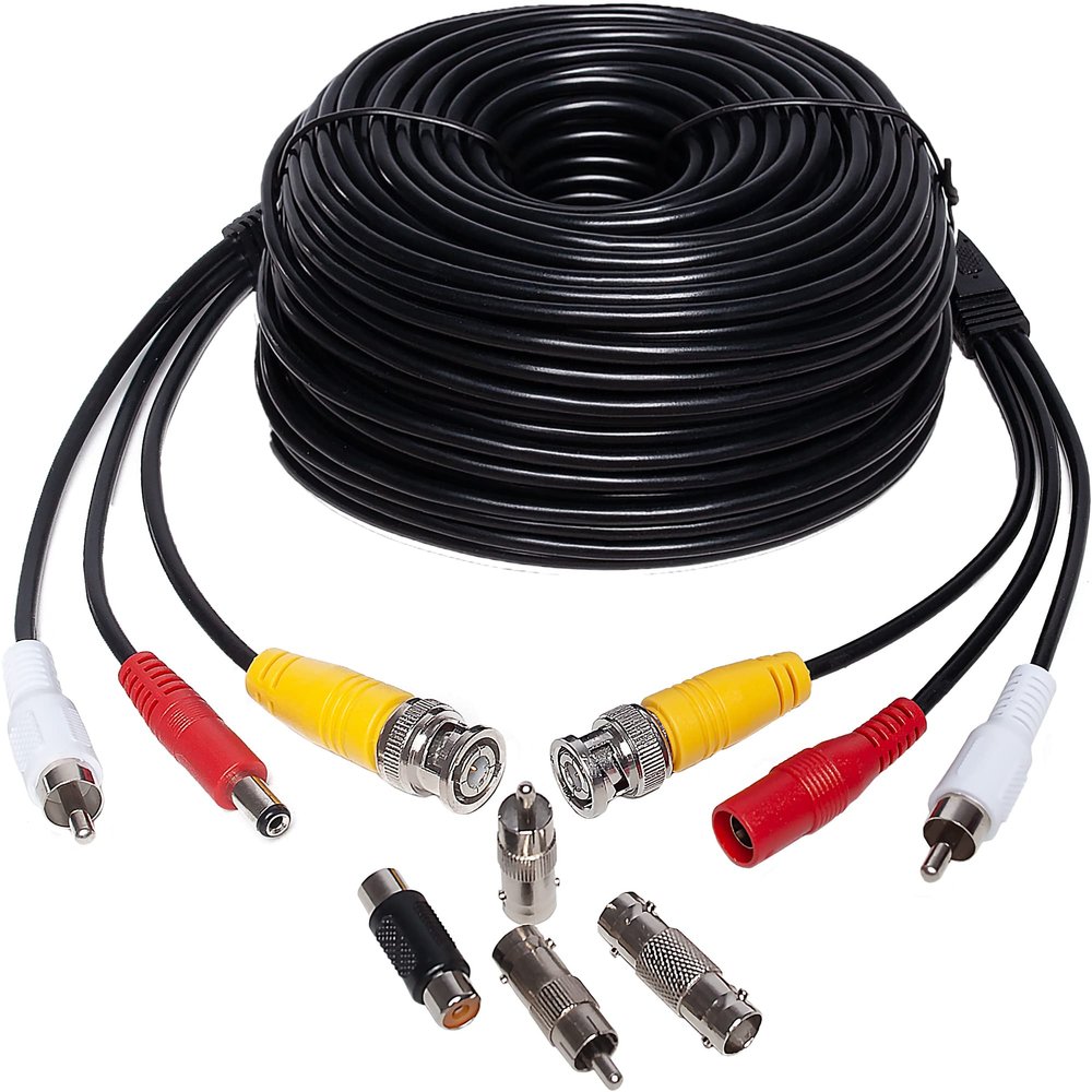 100ft 3-in-1 BNC Security Camera Cable Pure Copper Audio Video Power Wire for CCTV, DVR, Surveillance Systems Premium All-in-One Cable with BNC & RCA Connectors Superior Signal & Noise Reduction