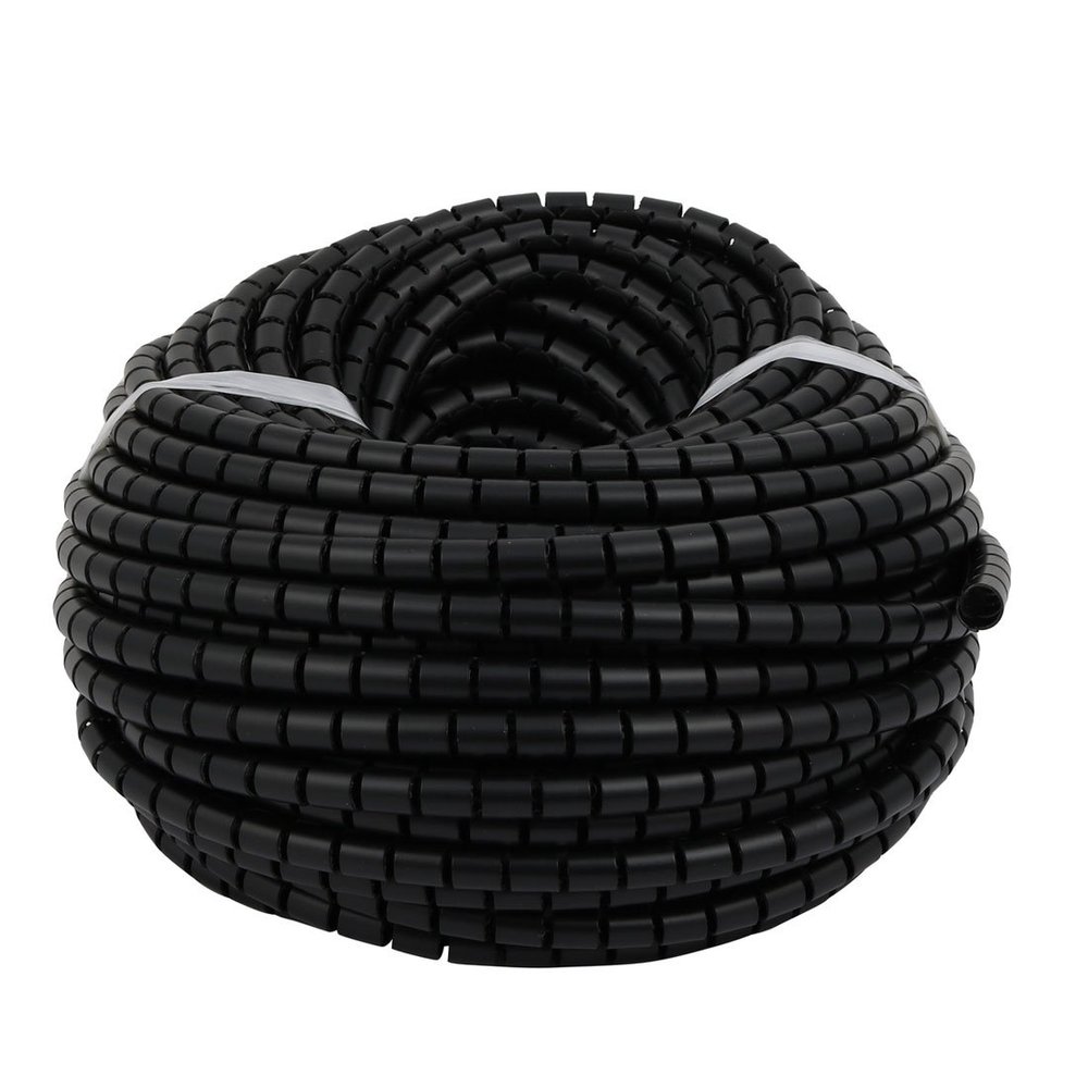 Aexit Flexible Spiral Electrical equipment Tube Cable Wire Wrap Black Manage Cord 10mm Dia x 30 Meter Long with Clip