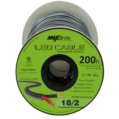200 ft. 18AWG Low Voltage LED Cable 2 Conductor Black Sleeve in-Wall Speaker Wire UL Listed Class 2