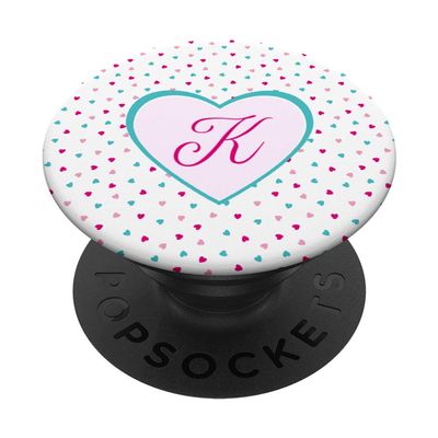 Hearts Monogram Initial Letter K Red Pink Teal Hearts PopSockets PopGrip: Swappable Grip for Phones & Tablets