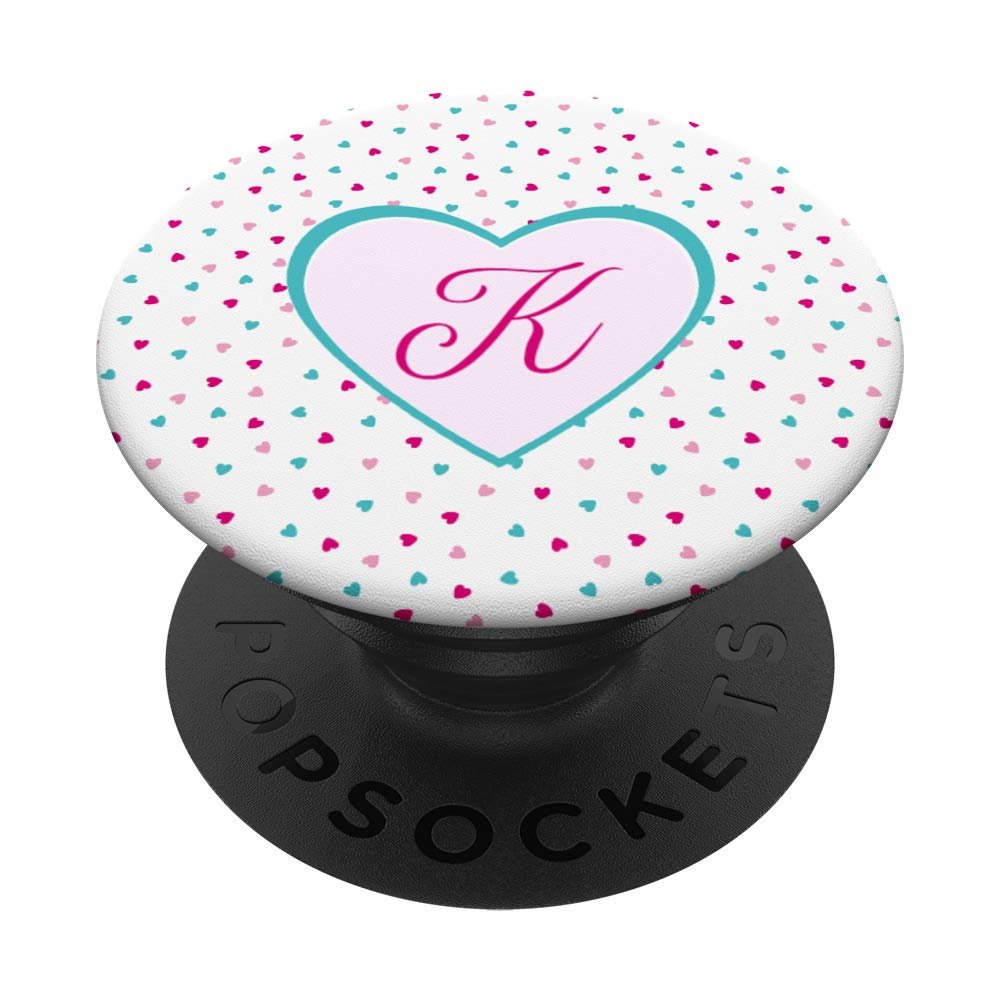 Hearts Monogram Initial Letter K Red Pink Teal Hearts PopSockets PopGrip: Swappable Grip for Phones & Tablets