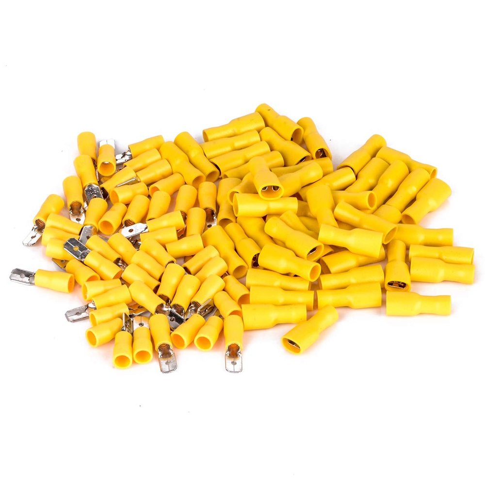 Davitu 100pcs Davitu Insulated Wire Crimp Terminals Male & Female Spade Blade Connectors 2.5mm-6.5mm2/12-10 AWG Yellow