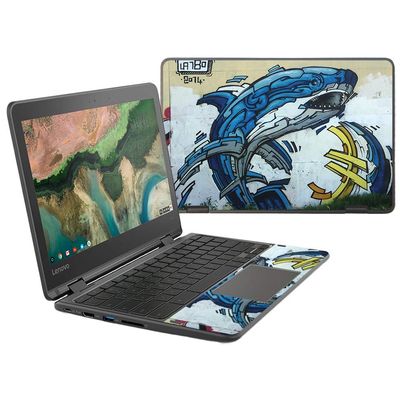 MightySkins Skin Compatible with Lenovo 300e Chromebook 11.6" (2018) - Robo Shark | Protective, Durable, and Unique Vinyl Decal wrap Cover | Easy to Apply, Remove, and Change Styles | Made in The USA