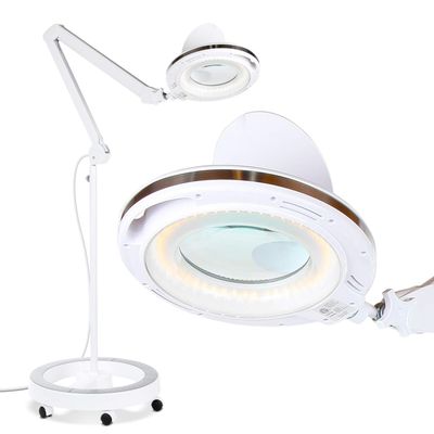 Brightech LightView Pro Magnifying Glass with Light and Stand, Magnifying Floor Lamp with a 6-Wheel Rolling Base for Facials, Lash Estheticians, Dimmable LED Work Light for Sewing, Crafts