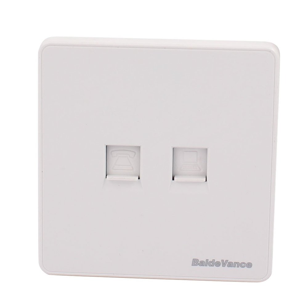 Aexit Double Port Distribution electrical RJ45 + Telephone Connector Socket Outlet Wall Plate White 86mmx86mm