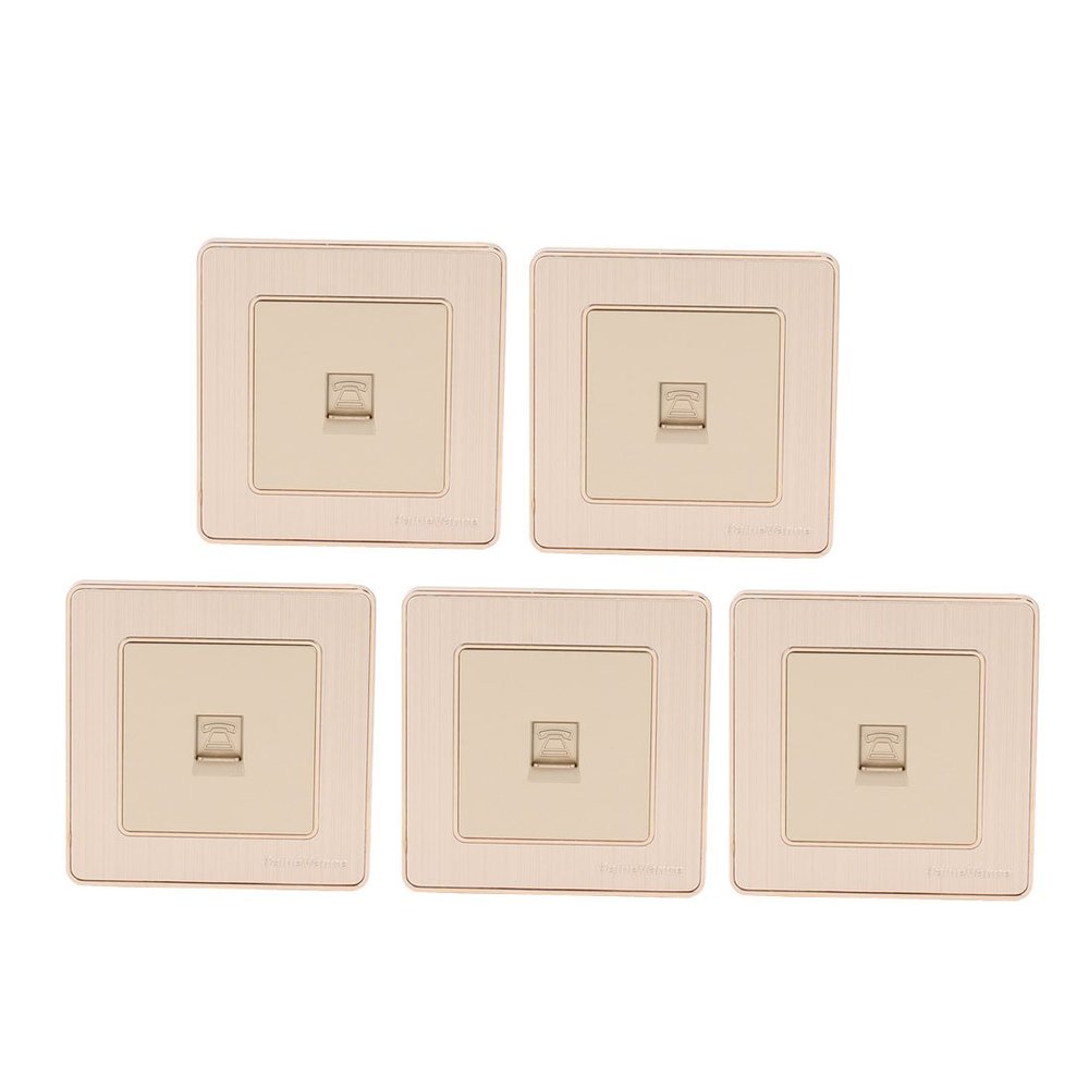 Aexit One Port Distribution electrical Telephone Socket Outlet Wall Plate Green Golden Tone RJ11 86mmx86mm 5Pcs
