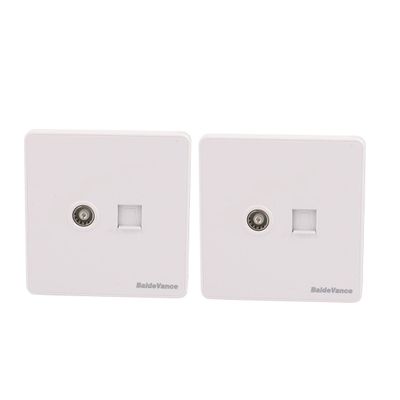 Aexit 2Pcs Compter Distribution electrical + Cable TV 2 Port Socket Outlet Wall Plate White 86mmx86mm