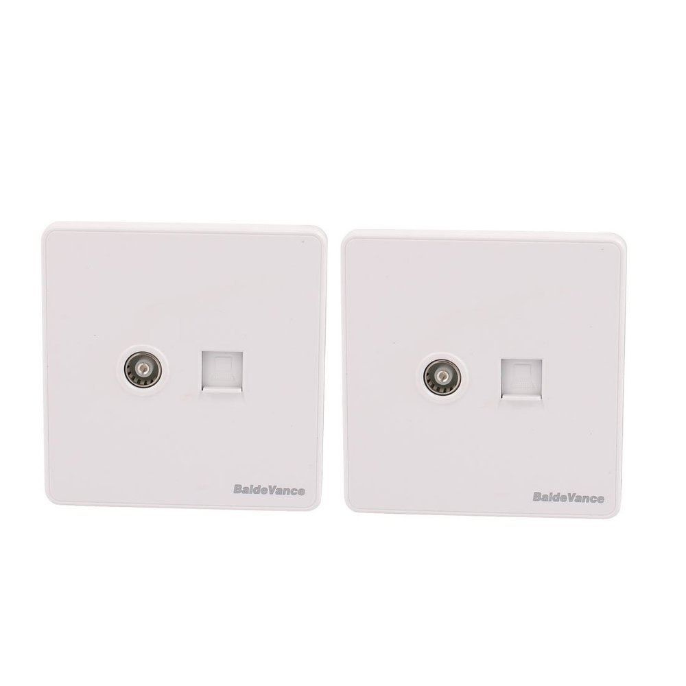 Aexit 2Pcs Compter Distribution electrical + Cable TV 2 Port Socket Outlet Wall Plate White 86mmx86mm