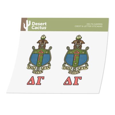 Desert Cactus Delta Gamma Sticker Letter 2 Pack DG DeeGee Decal Greek for Window Laptop Computer Car (Crest Sticker)