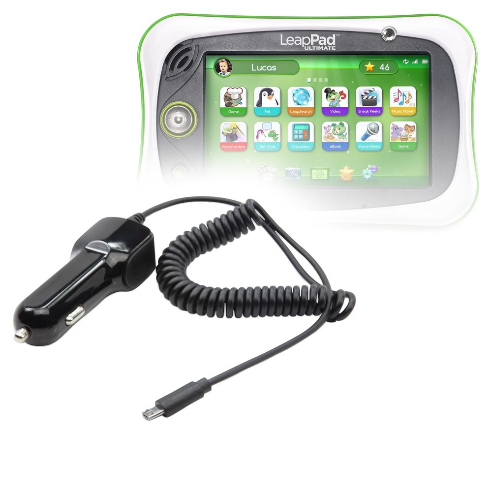 BoxWave Car Charger Compatible with Leapfrog LeapPad Ultimate - Car Charger Plus, with Extra USB Port and Integrated Built-in Cable - Black