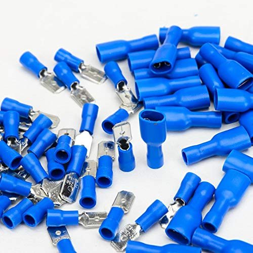 Davitu 100pcs Spade Blade Crimp Terminals Connector Blue Male with Female Insulated Wire Cable Connectors Set 15A