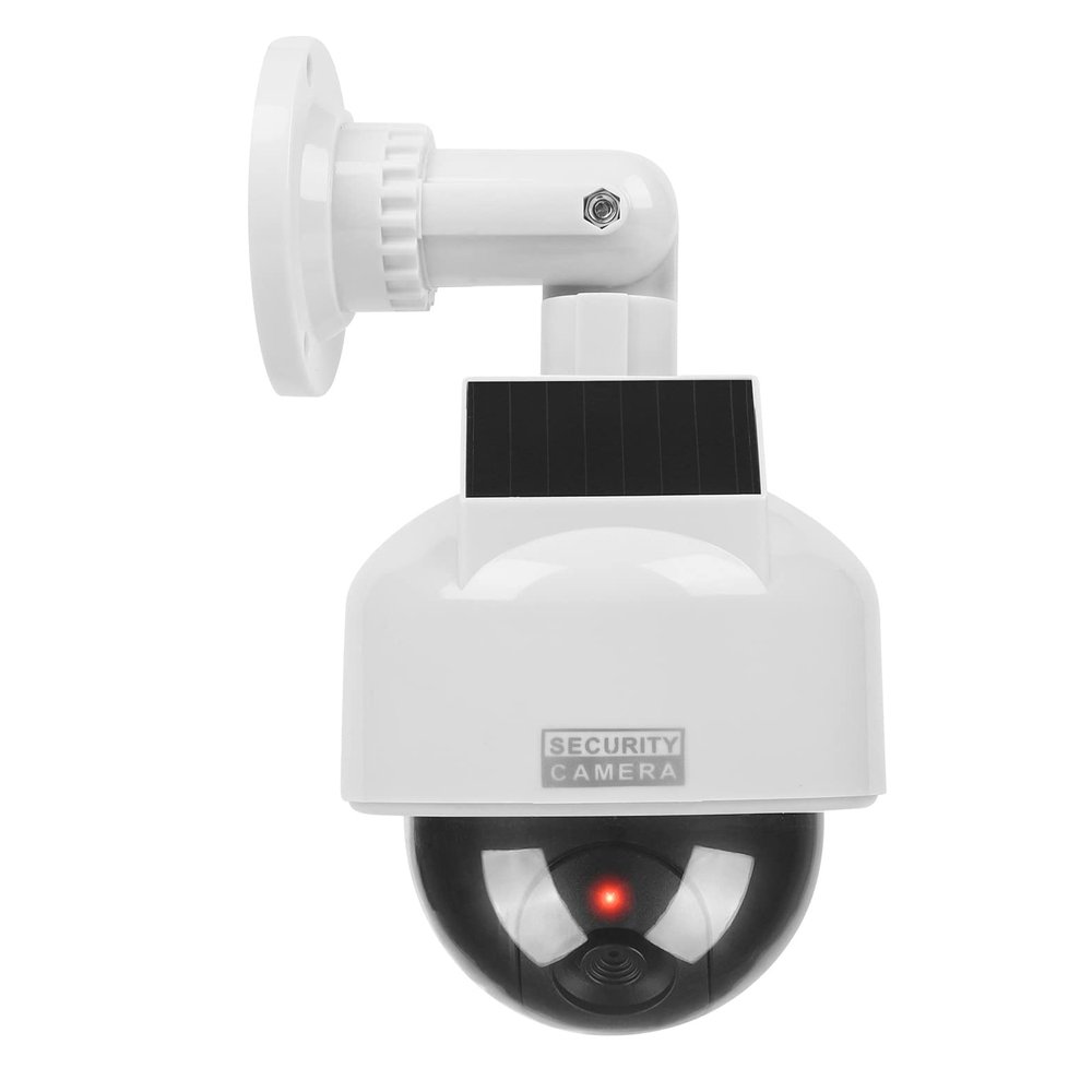 YSUCAU Solar Powered Dummy Fake CCTV Security Dome Camera with Flashing Red LED Light & Warning Security Alert Sticker Decal, Indoor/Outdoor Use