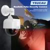 YSUCAU Solar Powered Dummy Fake CCTV Security Dome Camera with Flashing Red LED Light & Warning Security Alert Sticker Decal, Indoor/Outdoor Use view 3